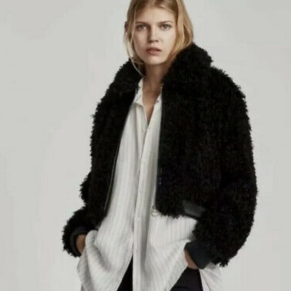 NWT Zara Black Sherpa Full Zip Fleece Bomber Jacket Size S - Picture 4 of 13